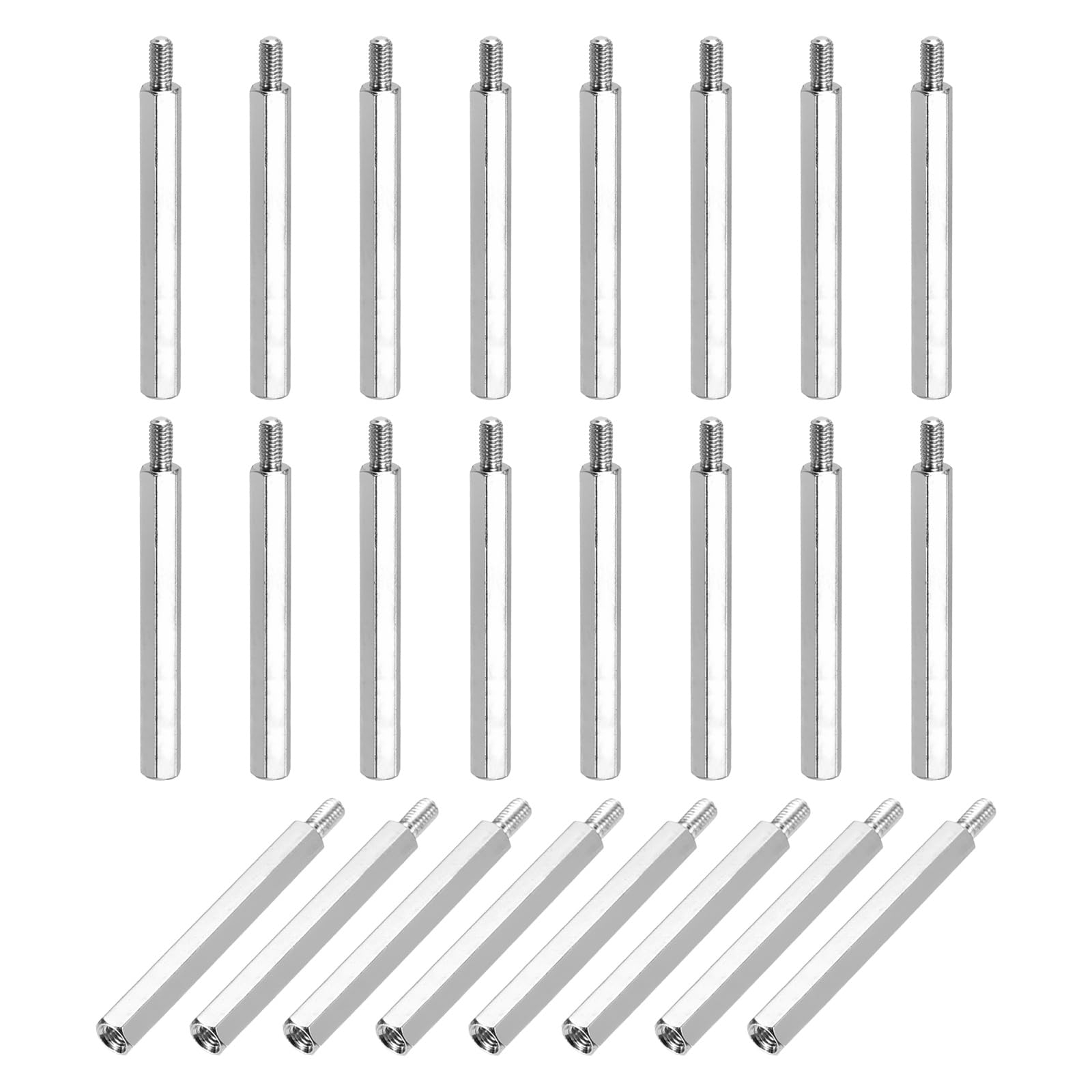 sourcing map Hex Spacer Screws, M3x40mm+6mm Male to Female Thread Brass Nickel Plated Motherboard Standoffs Spacer Pillars for PCB Circuit Boards FPV Quadcopter Drone DIY, Pack of 24 — image 1