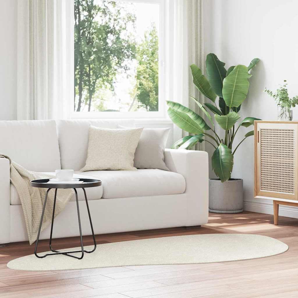 Tapis de sol crème HUARTE 100x200 cm en polyester lavable