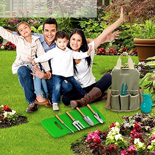Scuddles Garden Tools Set - 8 Piece Heavy Duty Gardening Tools with Storage Organizer, Ergonomic Hand Digging Weeder, Rake, Shovel, Trowel, Sprayer, Gloves Gift for Men & Women - Thumbnail 7
