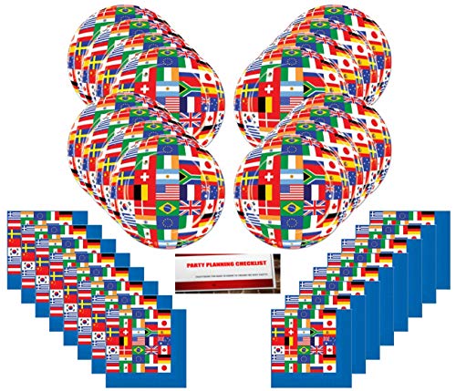 International World Flags Party Supplies Bundle Pack for 16 (Plus Party Planning Checklist by Mikes Super Store)