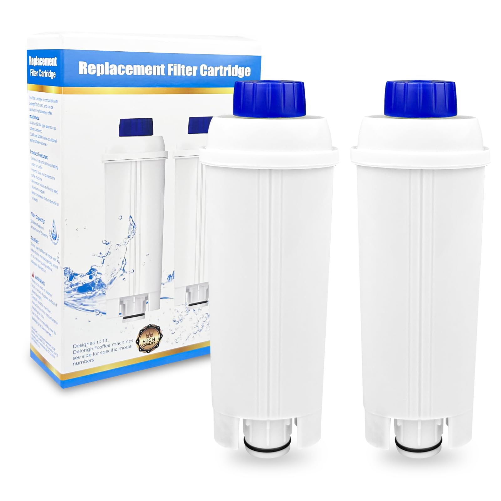 WinGluge 2 Piezas Filtro Cafetera, Compatible con Máquinas de Café Delonghi DLSC002, ECAM, ETAM, EC680, EC800Series, Filtros de Agua, para Optimiza la Calidad del Café y Previene la Cal