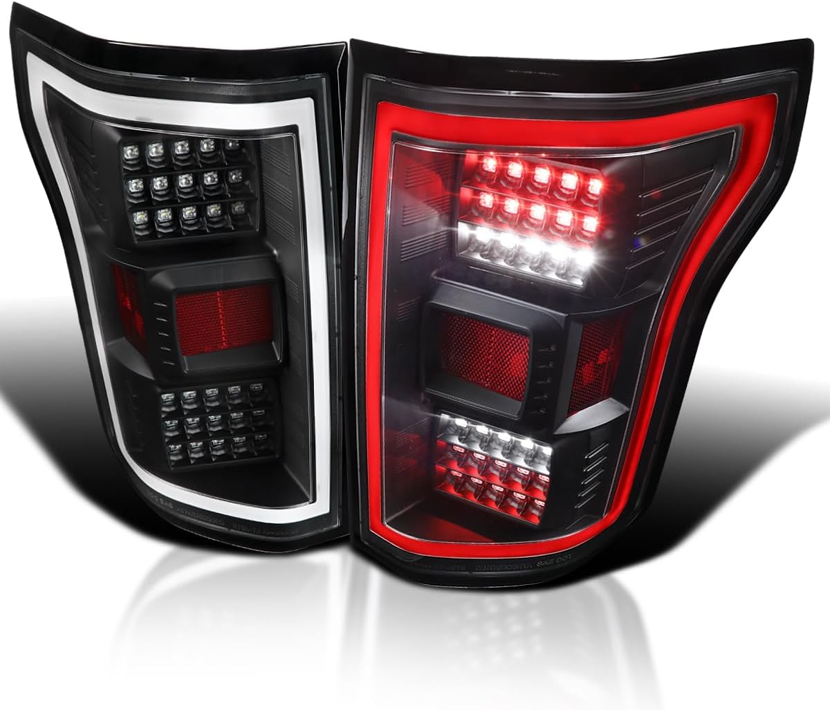 SPEC-D TUNING Black Tail Lights w/LED Bar Compatible with 2015-2017 Ford F-150, Left + Right Pair Assembly