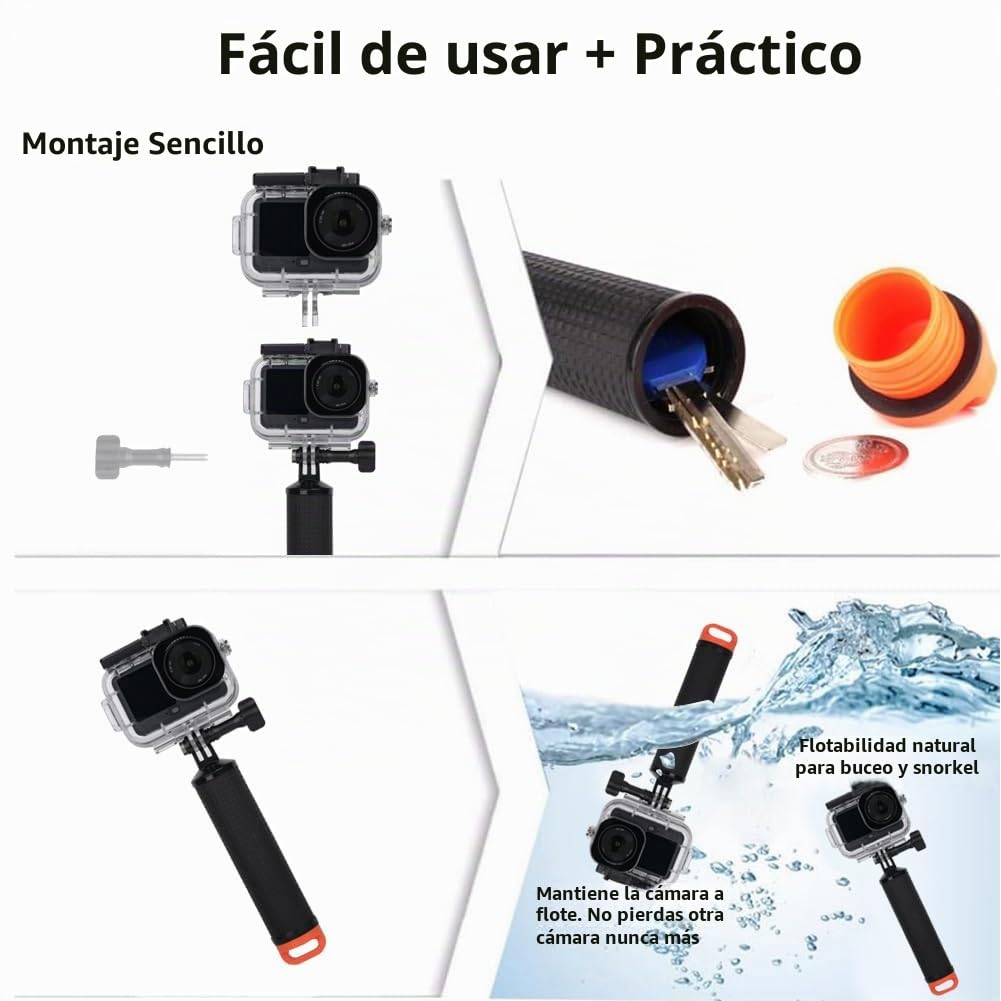 Kit de Accesorios de Buceo para cámara de acción para dji Osmo Action 6, Funda Impermeable + Mango Flotante Impermeable