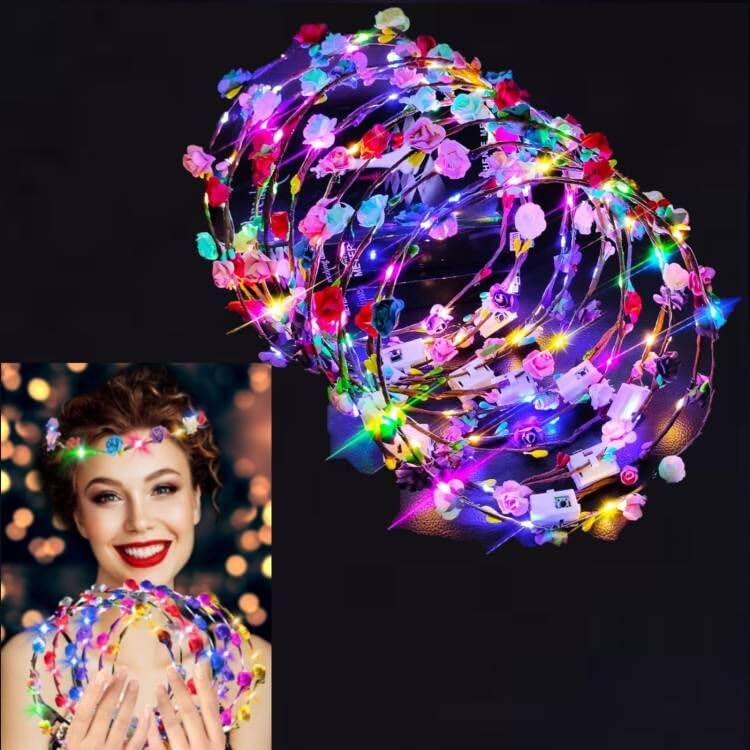 LED Diadema De Flores,LED Corona De Flores Ajustable,12 Piezas LED Diadema Guirnalda Corona Flores,LED Corona De Flores,Guirnalda De Flores con Diadema LED,Diadema De Flores Luminosas LED para Niñas