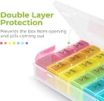 Opret Pill Box Organiser 7 Day, Pill Dispenser Weekly 3 Times a Day with case for Travel, Vitamin Fish Oil Container Planner BPA Free (Rainbow-Coloured)
