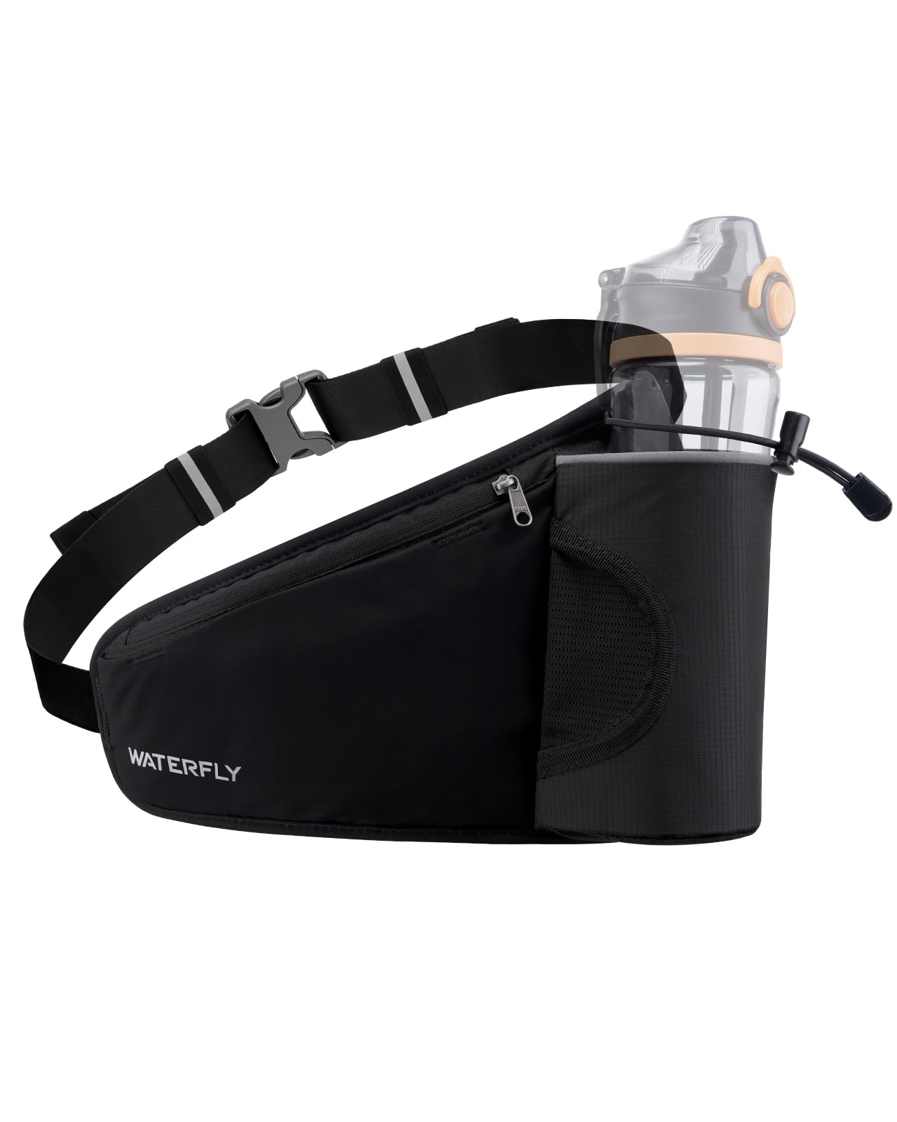 WATERFLY Running Water Bottle Belt: Hydration Fanny Pack Waist Bag for Women Men with Bottle Holder Hip Pack for Runners Walking Hiking Jogging (