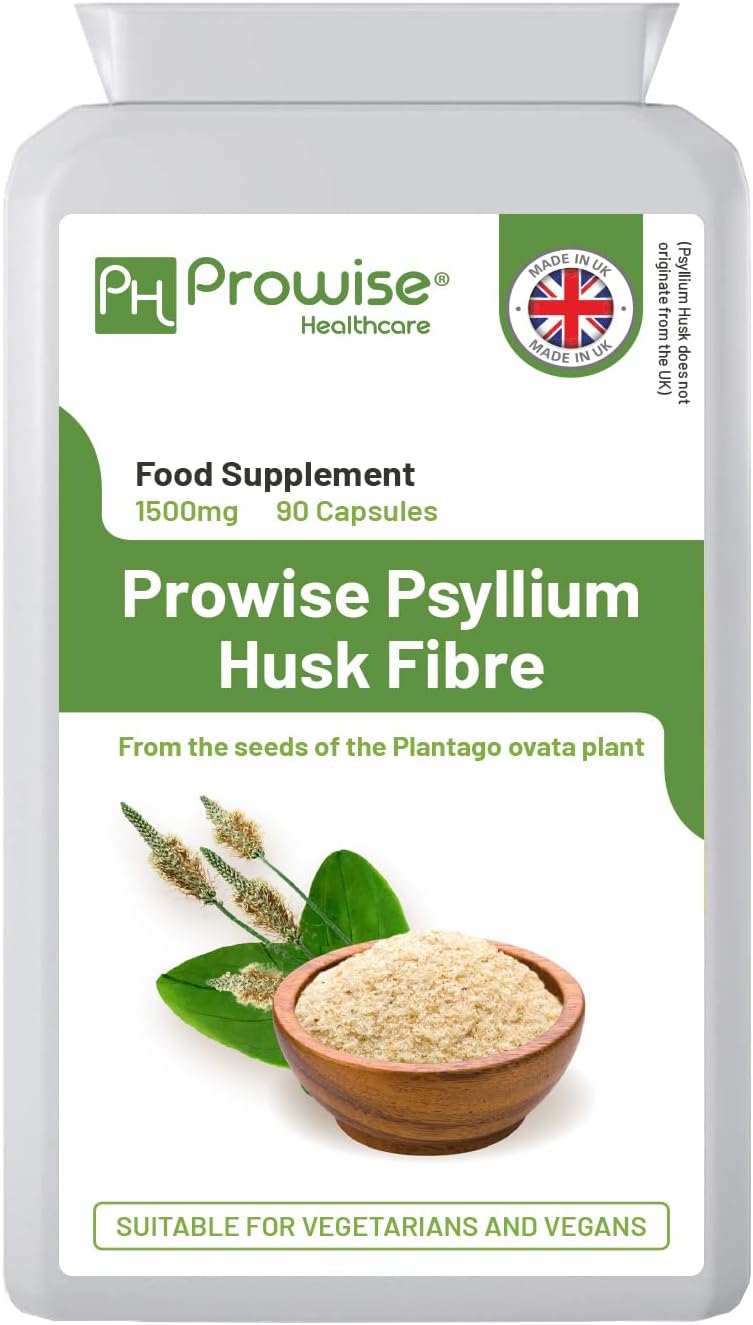 Psyllium Husks 1500mg x 90 Capsules - Natural Dietary Fibre for Colon Cleansing & Bowel Health - UK Manufactured | GMP Standards by Prowise Healthcare