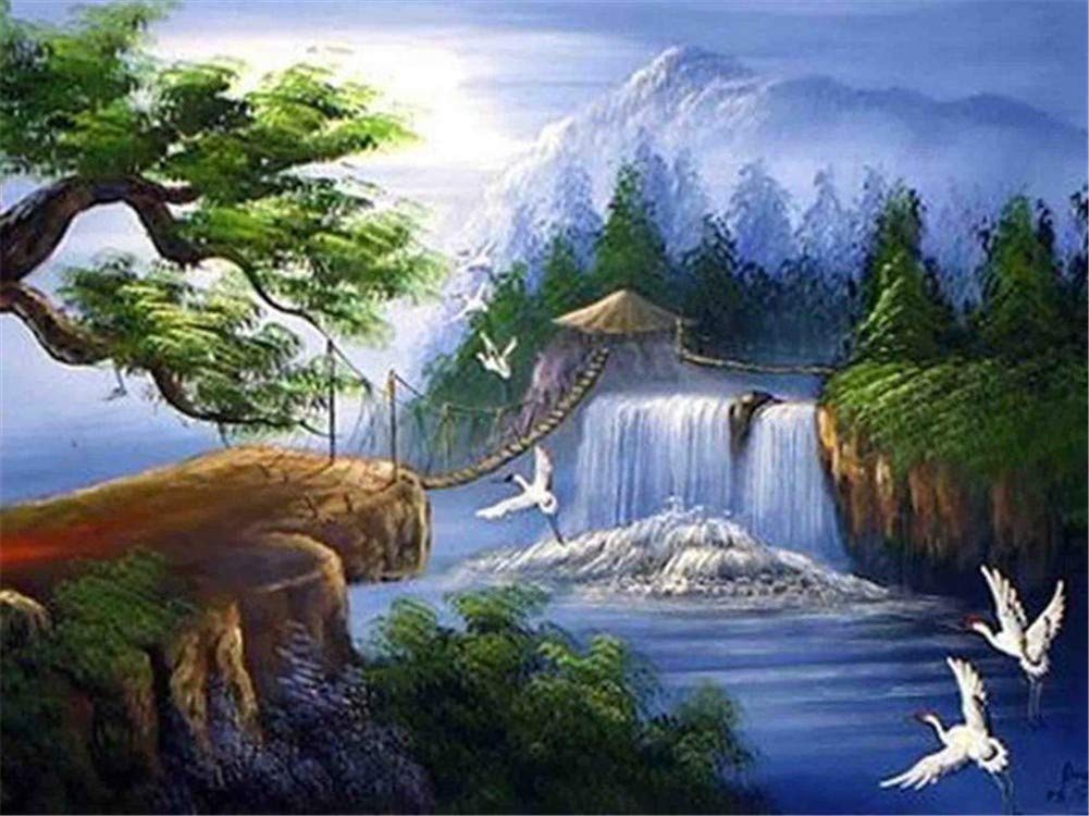 Peinture diamant complet cascade de forêt 60x80cm broderie strass
