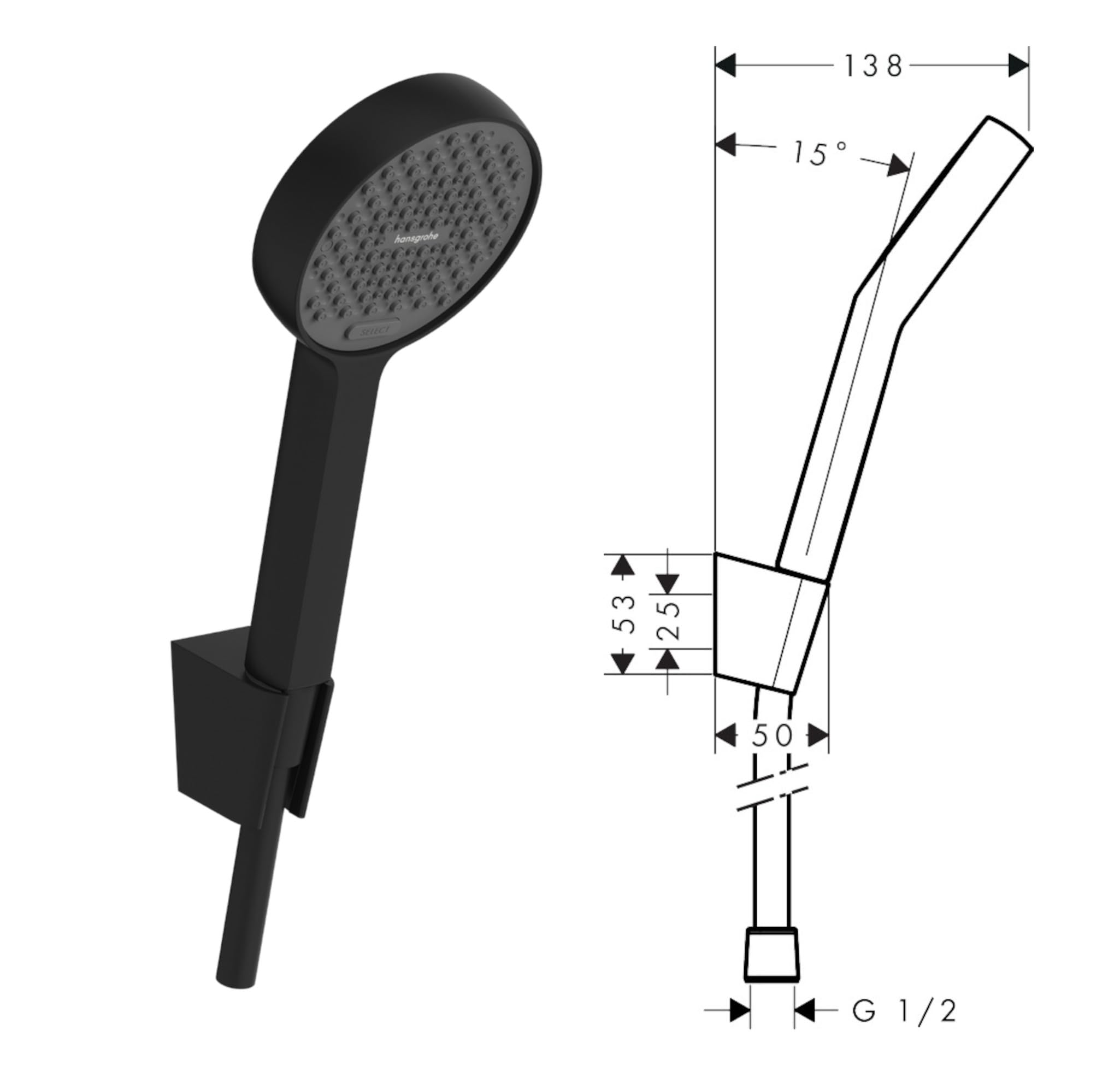 Hansgrohe Duschsystem mit Unterputz Duscharmatur von Hansgrohe Regendusche mit Armatur, Duschkopf eckig, Wandarm Dusch-SET HGSK01 schwarz matt