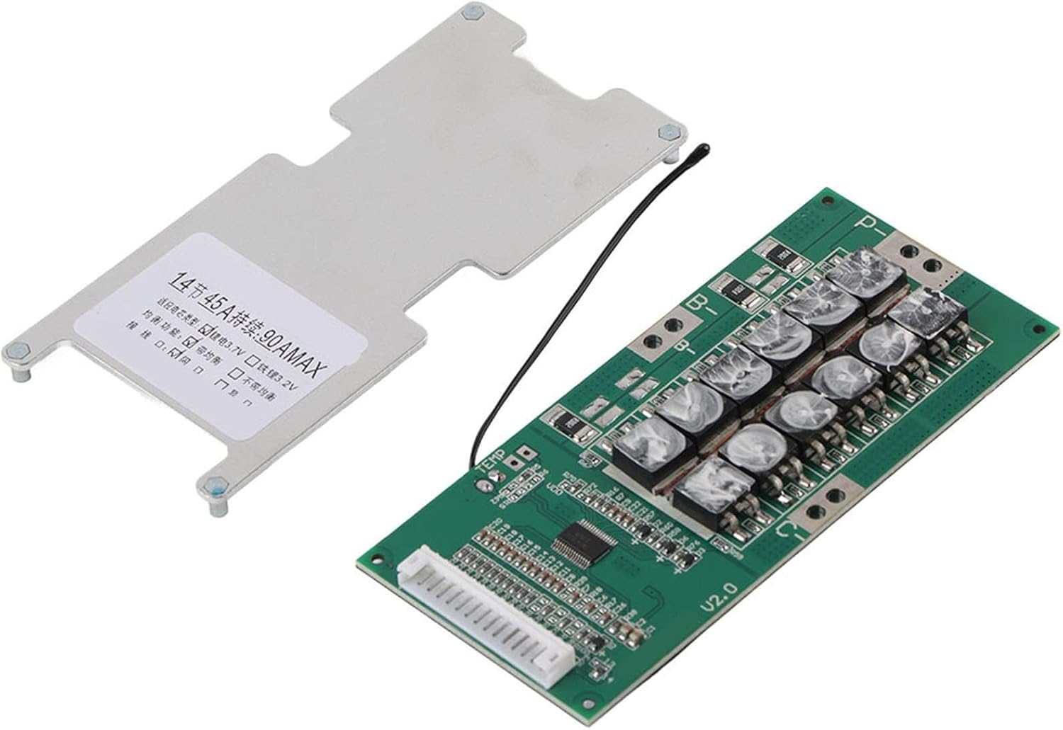 LiebeWH 14S 52V 45A Lithium Battery Protection Board with metal heat sink removed, showing internal components
