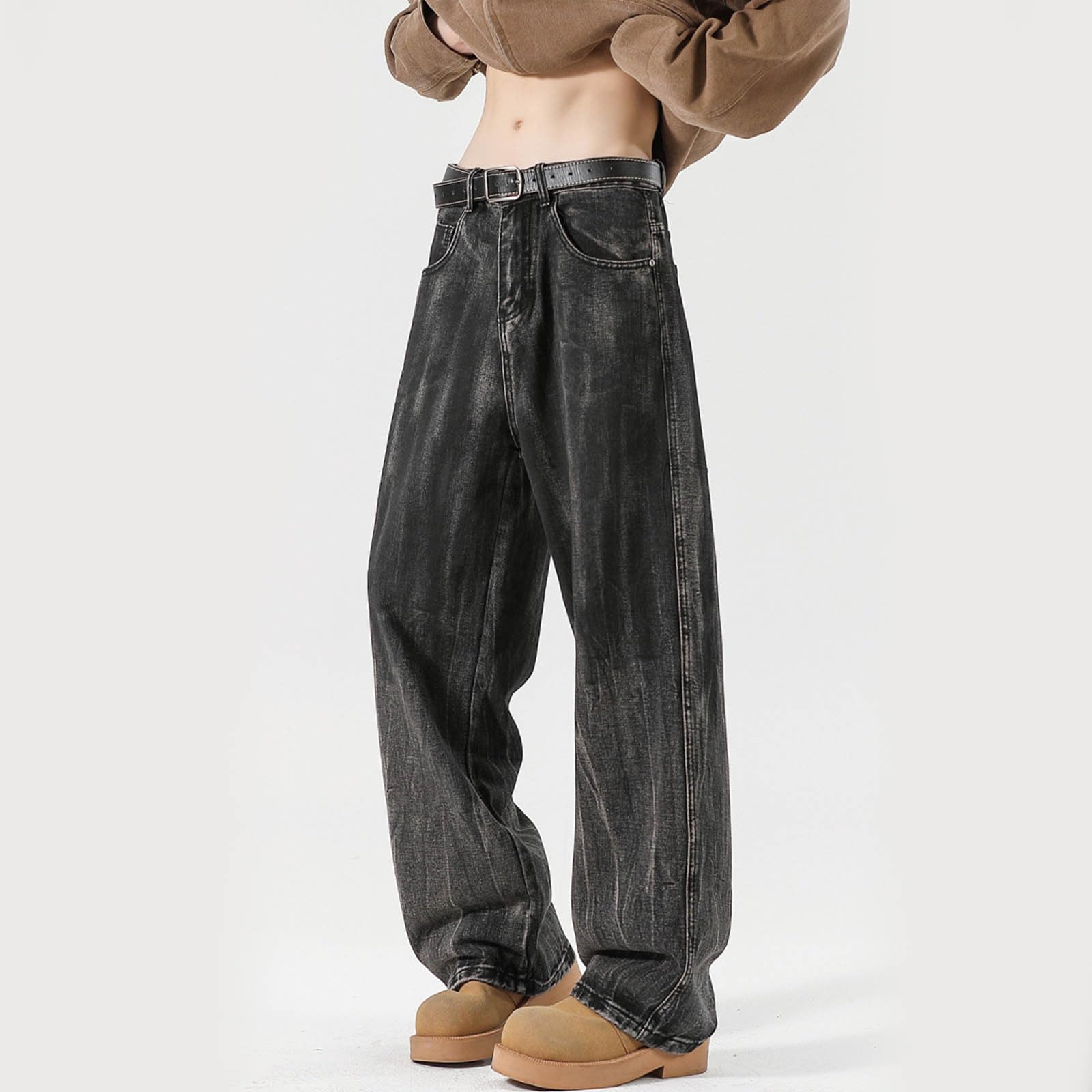 Pantaloni Baggy Uomo Jeans Zampa Fit Balloon Slim Invernali Flare Moto Jins Loose Y2K Bootcut Larghi Cargo Strappati Elefante
