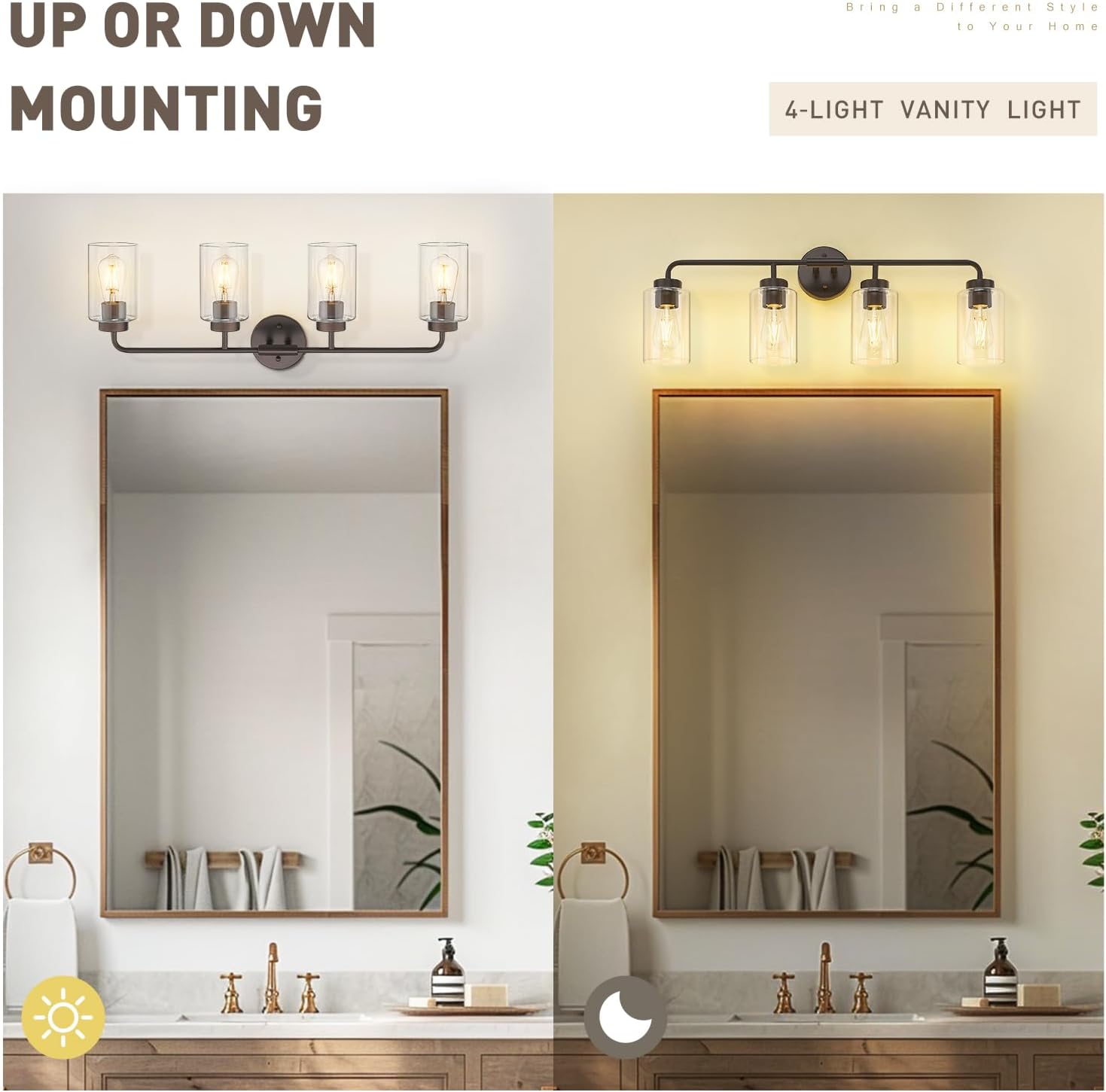 zeyu Oil Rubbed Bronze Bathroom Vanity Light, 4-Lights Bathroom Light Fixtures Over Mirror with Clear Glass Shade, 30.6 Inch Wall Sconce Lighting Bath, ZS62B-4W ORB