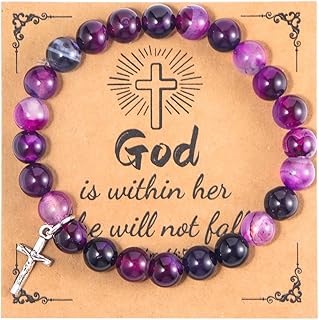 Christian Gifts for Women Men, Natural Stone Cross catholic Bracelet spiritual Religious Catholic Gifts Easter faith Gifts inspirational Jewelry christian valentine gifts for Women Men