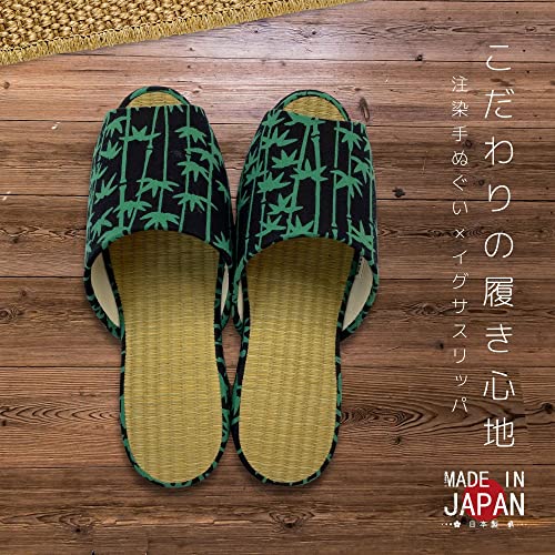Edoten] Slippers, Indoor Woven Rush grass Room Shoes with Traditional Towel, Front-Opening2