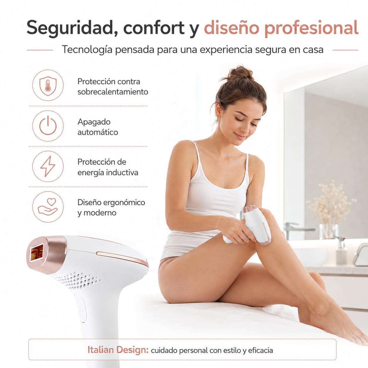 Postquam - Depilador Láser Infinium Pro - Eliminación Permanente Vello - Tecnología IPL - 300.000 Pulsaciones - 5 Niveles Intensidad - Seguro, Indoloro, Ergonómico - Cuerpo y Rostro - Área 3 cm²