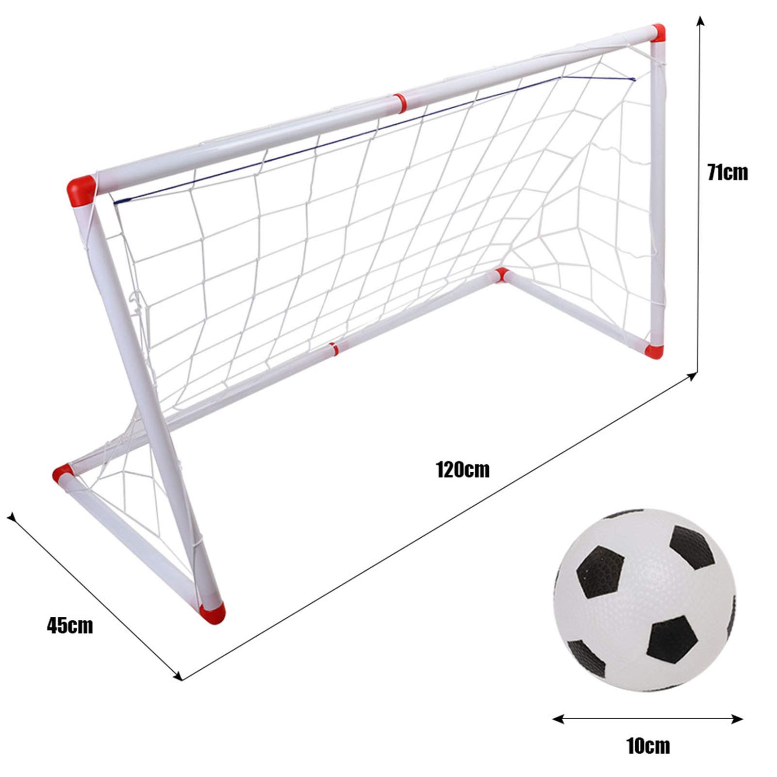 NDNCZDHC 10PCS White Tube with Red Joint Net Ball Inflator Plastic Mini Soccer Goals Portable Goal Post Net for Indoor Outdoor (120cm)