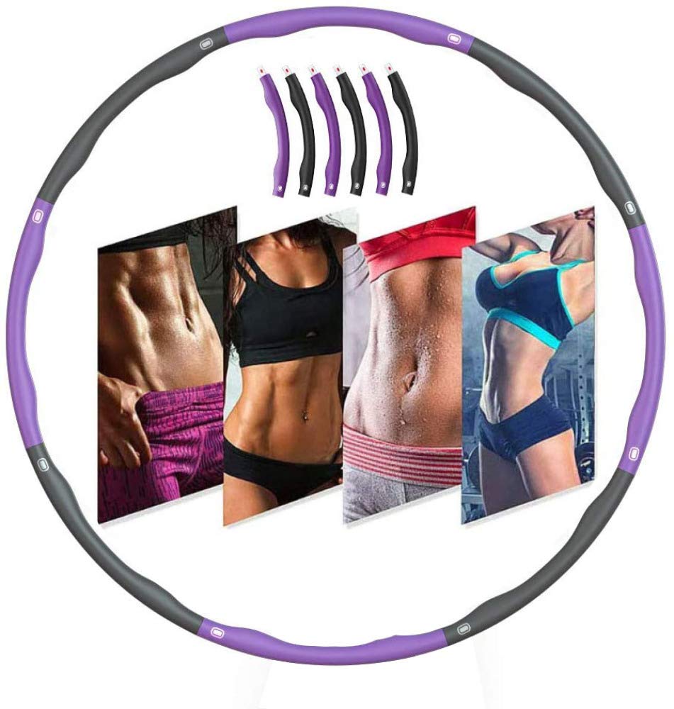 Hula Hoop zur Gewichtsreduktion, Reifen mit Schaumstoff ca 1 kg, Gewichten Einstellbar Breit 75-95 cm, Gewichten beschwerter Hula-Hoop-Reifen für Fitness (8 Knoten)… (paars + grijs)