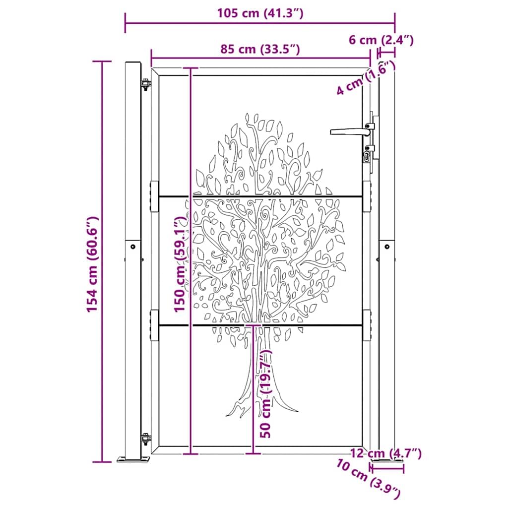 vidaXL Cancello da Giardino 100x150 cm in Acciaio Corten Design Albero, cancello, cancello in acciaio, cancello da esterno, cancello di sicurezza