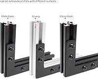 Vista 4 de 10 juegos de perfiles de extrusión de aluminio de la serie 2020, soportes en L de ángulo recto negro con tuercas y pernos de ranura en T M5