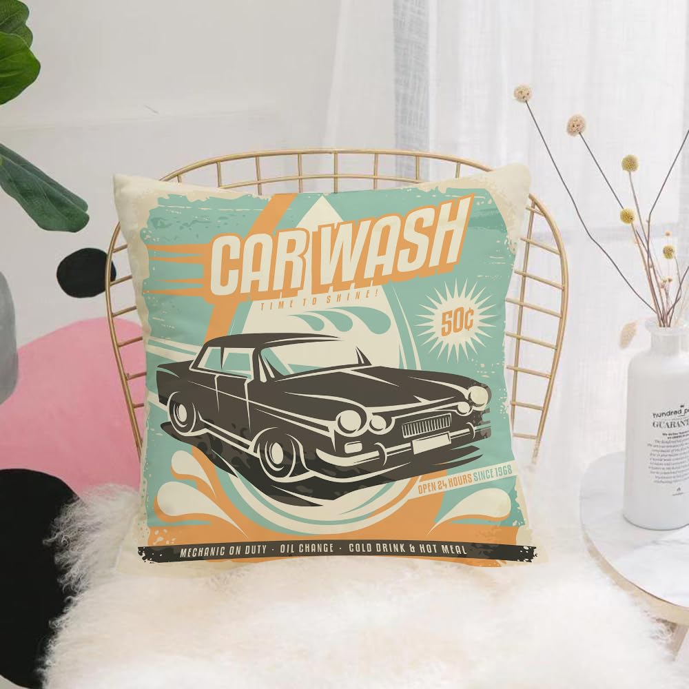 HYOSXW Cushion Cover,Throw Pillow Case Home Decorative for Living Room Bedroom Sofa Chair 16X16 Inch,American nostalgic style car wash p, car service,Pillowcase 40X40cm