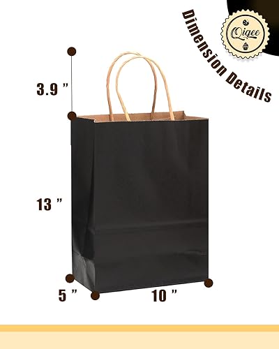 Miniatura 5 de qiqee Bolsas de papel kraft grandes con asas de 13 x 10 x 5 pulgadas, 32 bolsas de papel de regalo, bolsas de color sólido negras (tamaño grande)