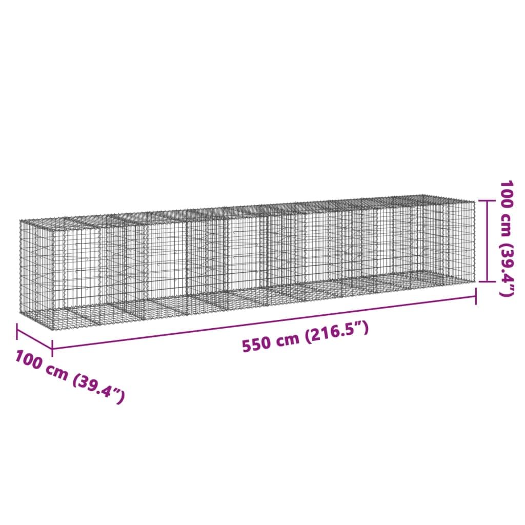 Gavión con tapa, 550 x 100 x 100 cm, cesta de piedra, hierro galvanizado | Cesta de hierro galvanizado resistente para jardinería creativa y paisajismo al aire libre.