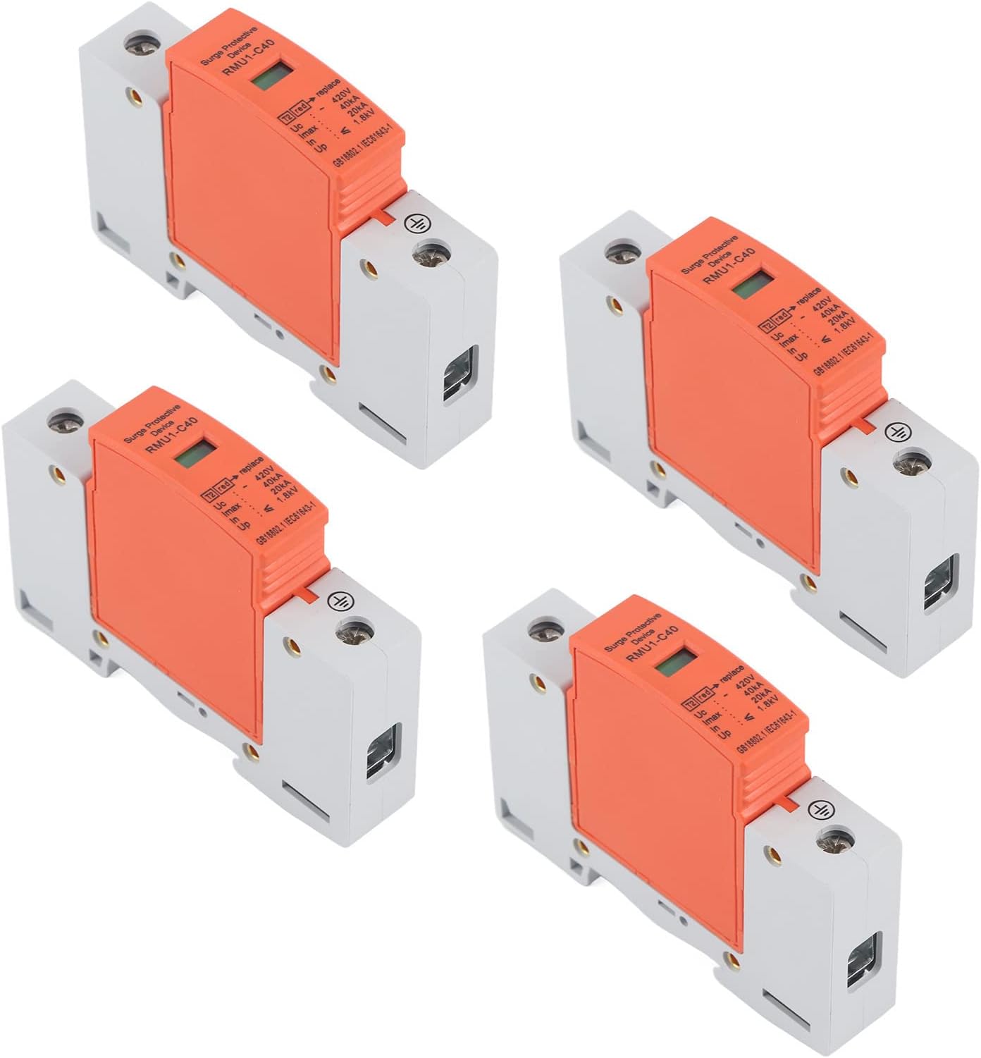 Eujgoov 4Pcs 1P Protective Device DIN Rail Mounting SPD House Arrester Protector AC 420V RMU1‑C60 Protective Device(Imax: 40kA)