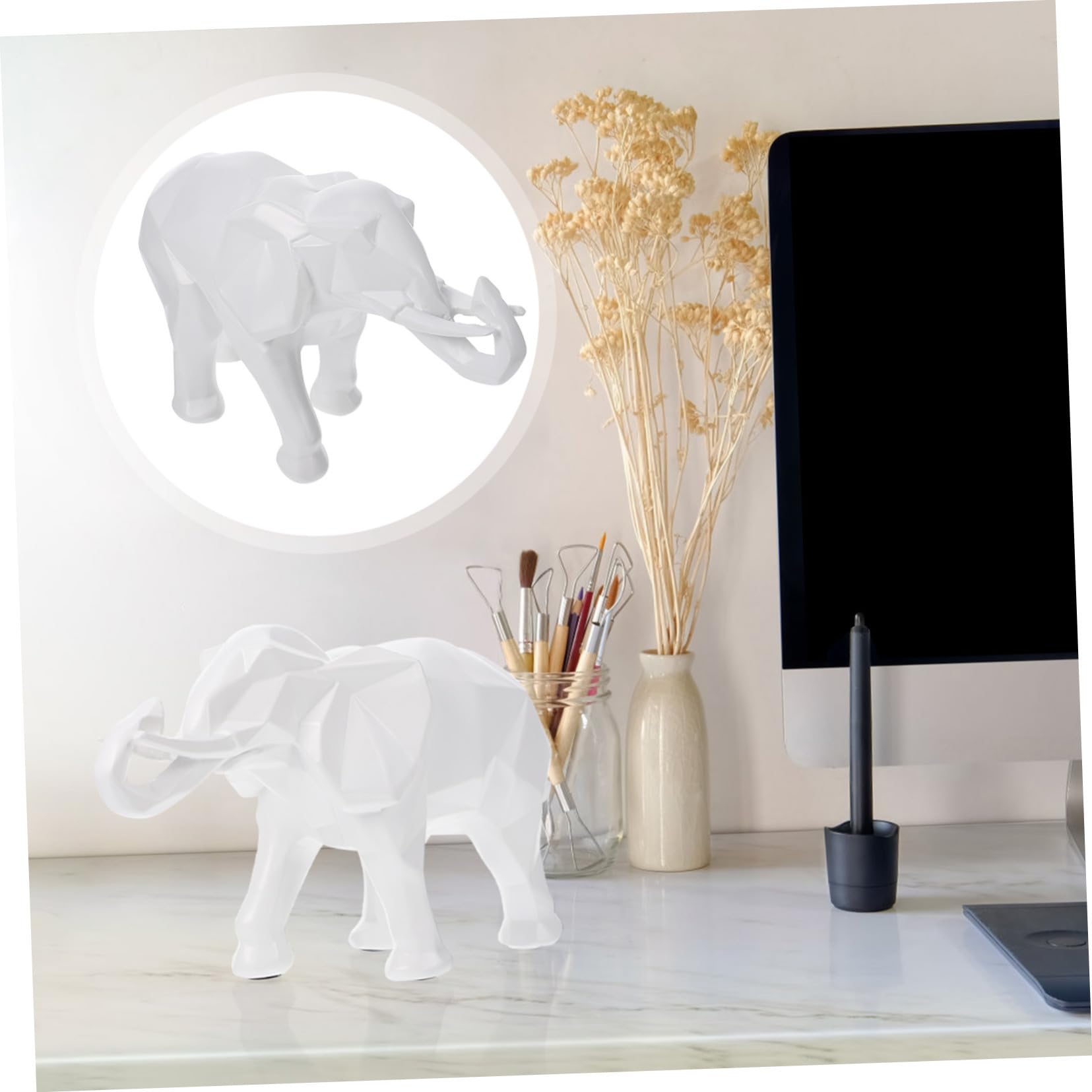 NUOBESTY Escultura Geométrica de Resina Elefante para Decoración del Hogar