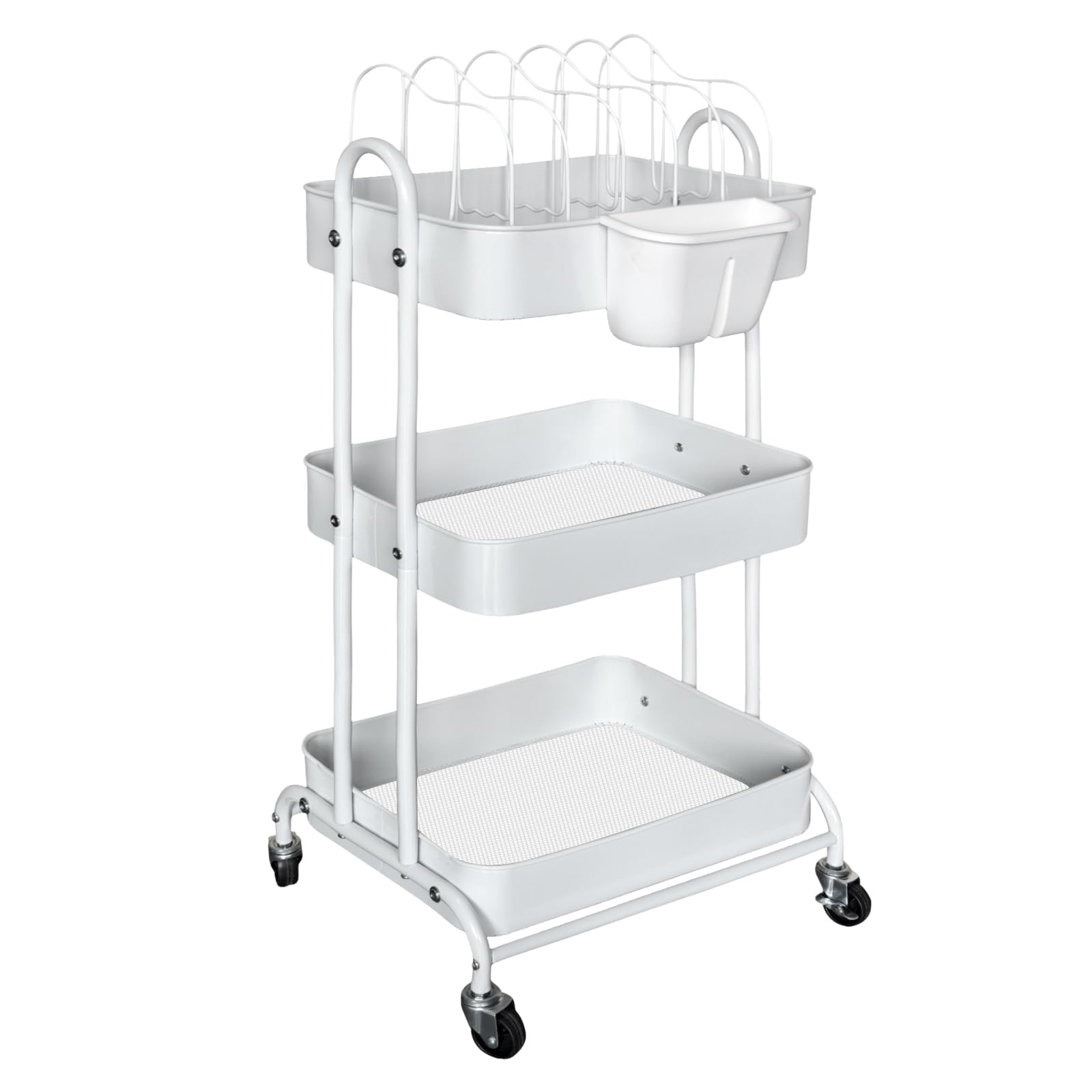 Boczif Carrito Auxiliar con Ruedas, Carro de Almacenamiento (Blanco) | con 1 Taza Colgante, 1 Estante Extraíble, 10 Etiquetas y 5 Bolsas de Etiquetas, para Cocina, Baño, Dormitorio