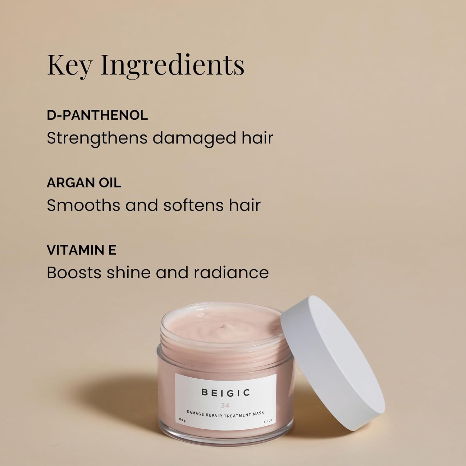 BEIGIC Damage Repair Treatment Mask - Vegan Silicone-free Deep Conditioning Hair Mask with Argan Oil & Vitamin E for Dry, Damaged, Thinning, Frizzy Hair (10.06 fl oz)