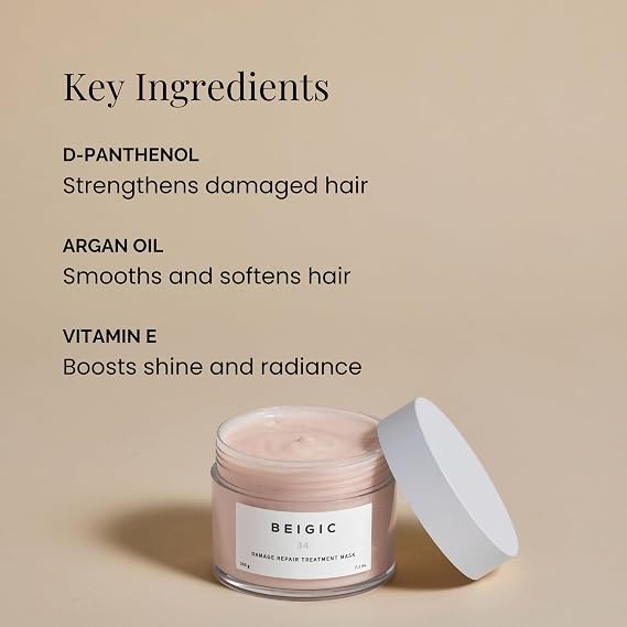BEIGIC Damage Repair Treatment Mask - Vegan Silicone-free Deep Conditioning Hair Mask with Argan Oil & Vitamin E for Dry, Damaged, Thinning, Frizzy Hair (10.06 fl oz)