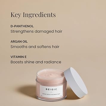 BEIGIC Damage Repair Treatment Mask - Vegan Silicone-free Deep Conditioning Hair Mask with Argan Oil & Vitamin E for Dry, Damaged, Thinning, Frizzy Hair (10.06 fl oz)