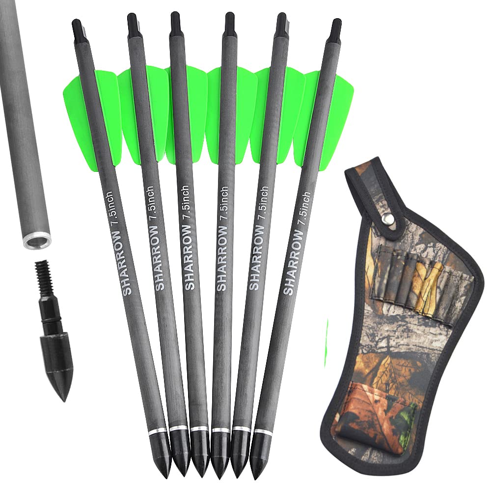 Lot De 12 Flèches D’arbalète En Carbone – 7,5 Et 15 Pouces, Encoche Lunaire, Empennage 2 Pouces, Pointe 100 Grains, Pour Chasse Et Tir