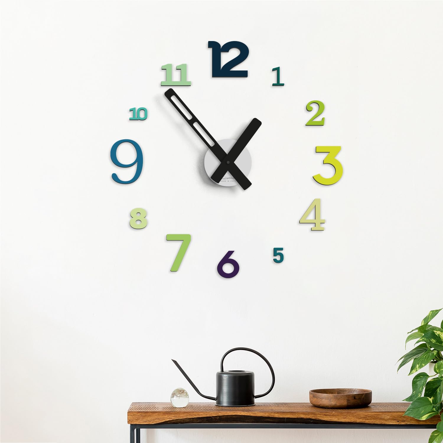 Giallobus - Reloj Typos - Typos - Madera de MDF - Float ⌀ 60/80/110cm - 01 - Hills - Reloj de Pared Moderno - Números Adhesivos 3D - Diámetro Variable 60/80/100cm
