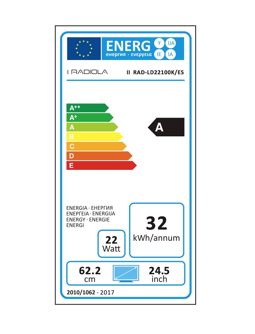Televisor Led 22 Pulgadas Full HD 12V, Radiola LD22100K. Especial