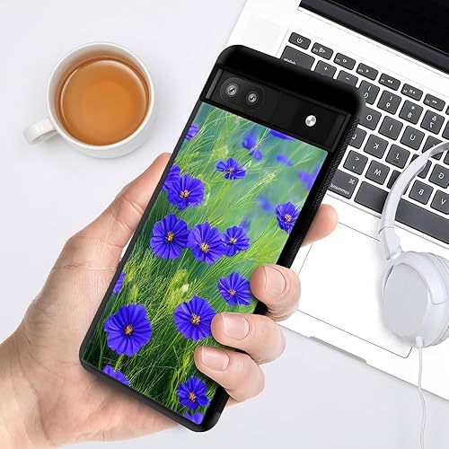 Miniatura 6 de CARLOCA Funda compatible con Google Pixel 6A, patrón de hierba de flores azules, ultra protección, a prueba de golpes, silicona suave, TPU
