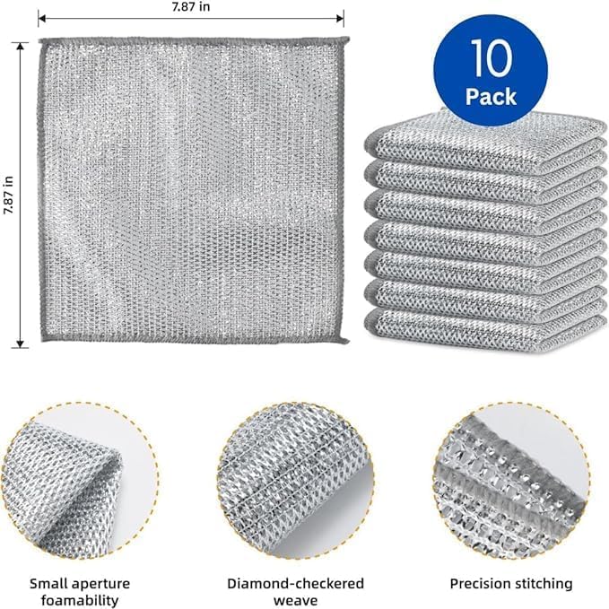 Image of Multipurpose Wire Dishwashing Rags for Wet and Dry Stainless Steel Scrubber Non-Scratch Wire Dishcloth for Washing Dishes Sinks Counters Easy Rinsing Machine Washable Pack-15pcs