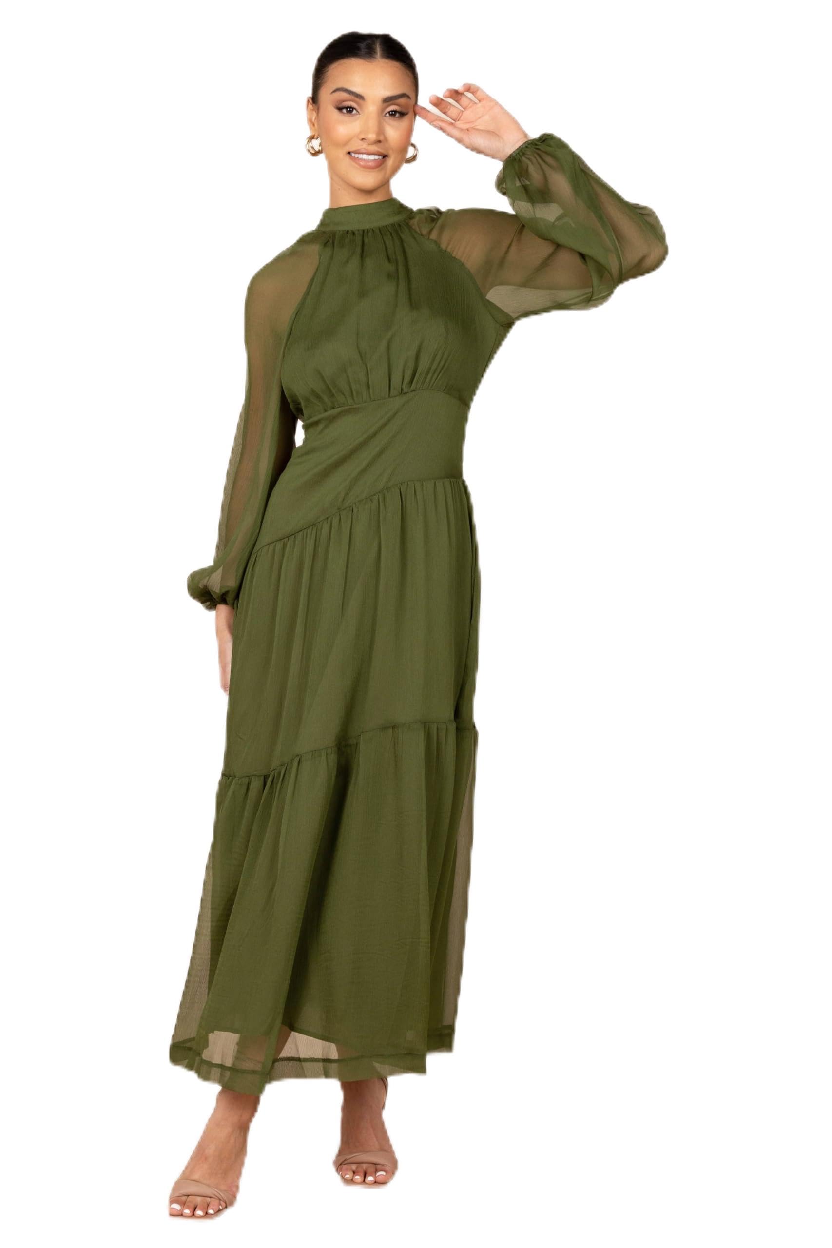 Petal & Pup Women's Olive Julip Sheer Long Sleeve Maxi Dress, S