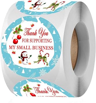Happy New Year Sticker Labels,2 Inch Round Thank You for Supporting My Small Business Packaging Stickers, Holiday Label Christmas Business Ornament Labels500 Pcs