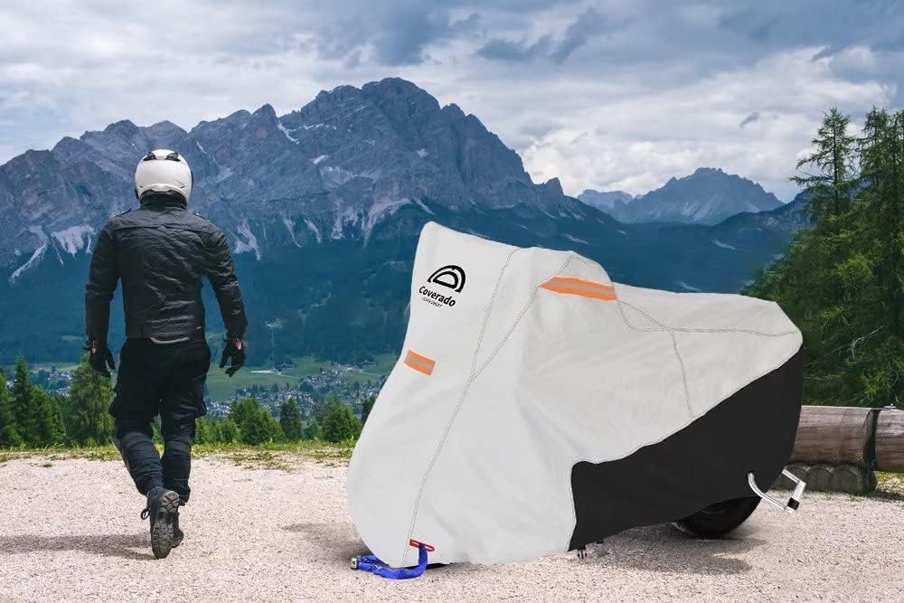 Coverado Motorcycle Cover Waterproof, All Weather Protection Outdoor Full Motorcycle Covers - UV Proof with Flame Retardant Fabric Fit for Harley Davidsion Yamaha Honda Suzuki (up to 80" Motors) : Automotive