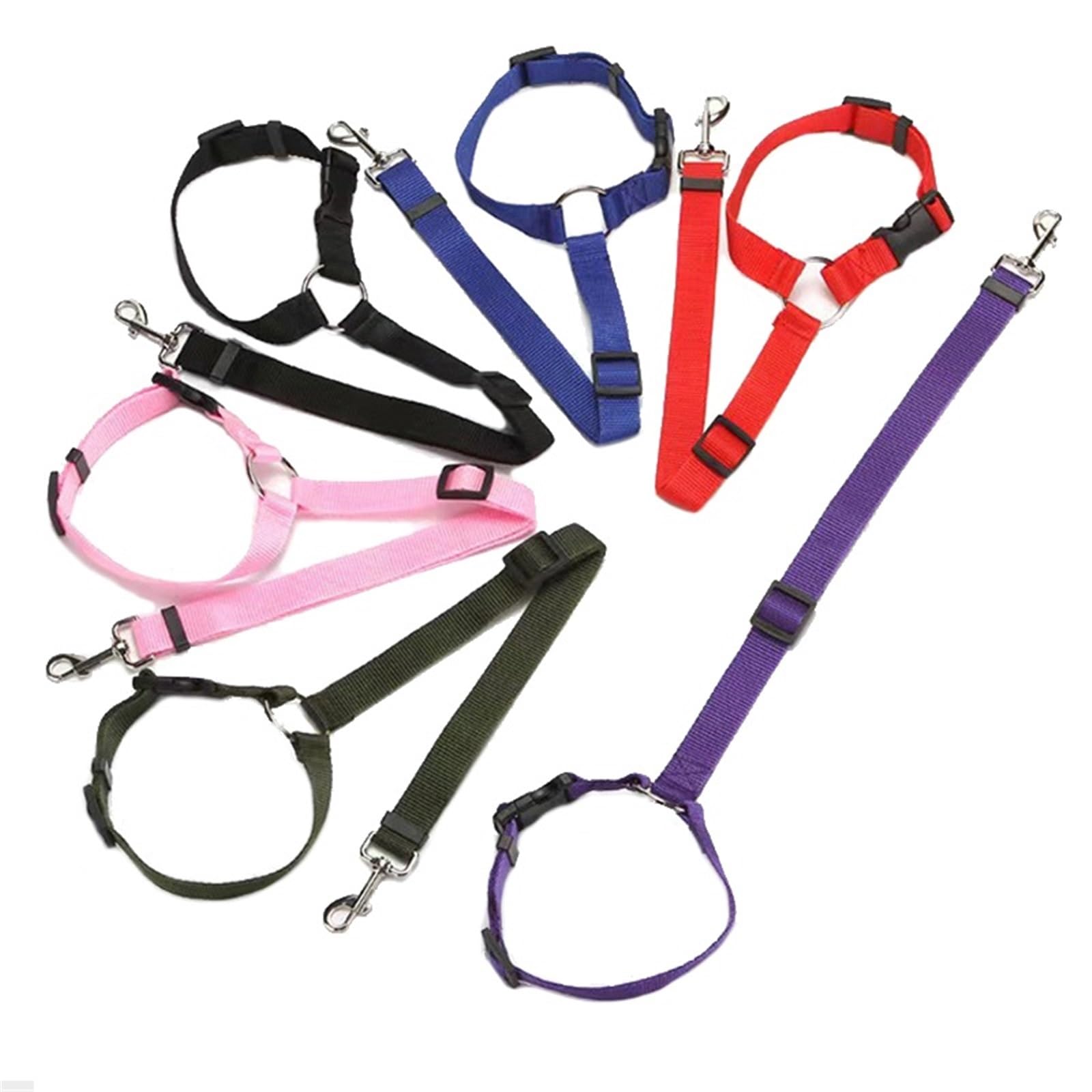 Convient pour ceinture de sécurité 2 en 1 en nylon pour animal domestique avec clip de traction (noir)