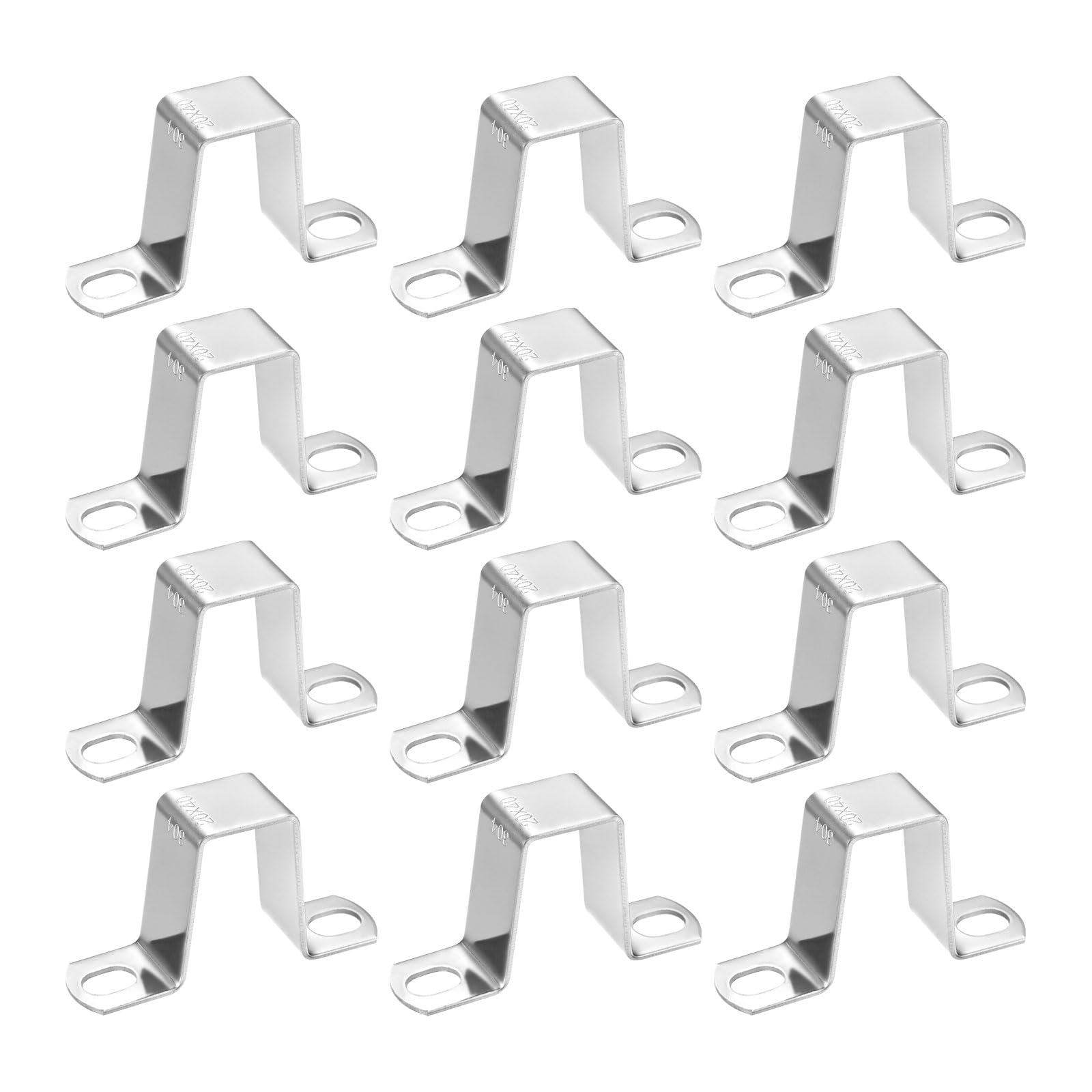 M METERXITY 12-Pack U Shaped Connector Bracket, 20x40mm 304 Stainless Steel Square Pipe Clamp for Door Closed Bar Holder Strut Channel/Fixing Tools/Pipe, Strap Clamp for Rectangular Tube