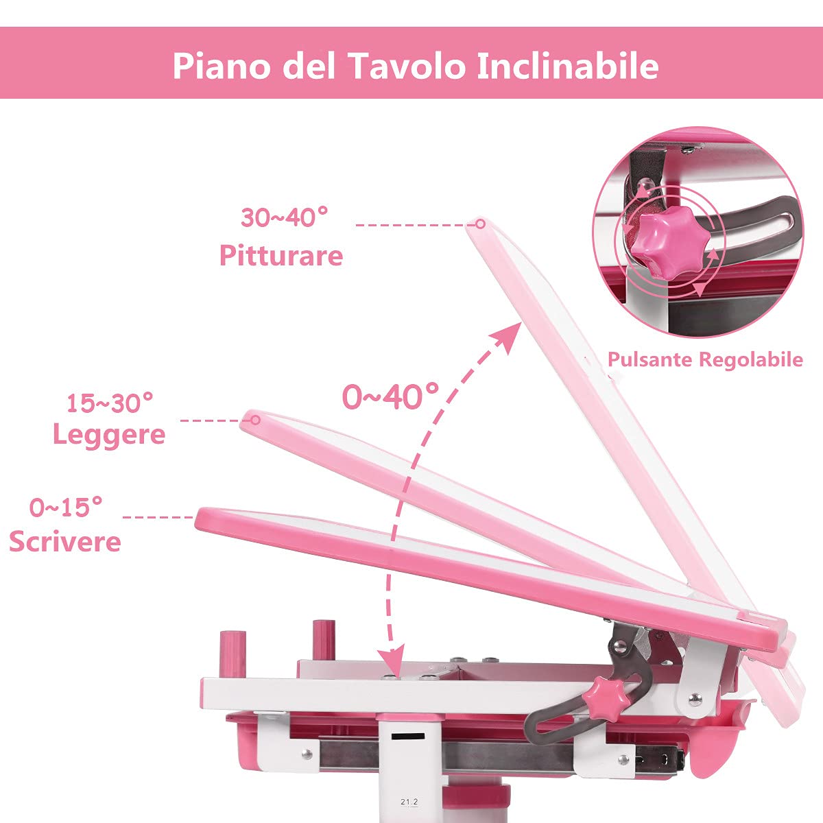 COSTWAY Scrivania per Bambini con Sedia, Tavolo Studio Regolabile in Altezza e Piano Inclinabile, Tavolo e Sedia Ergonomica in Materiali Sicuri per 3-14 Anni (Rosa)