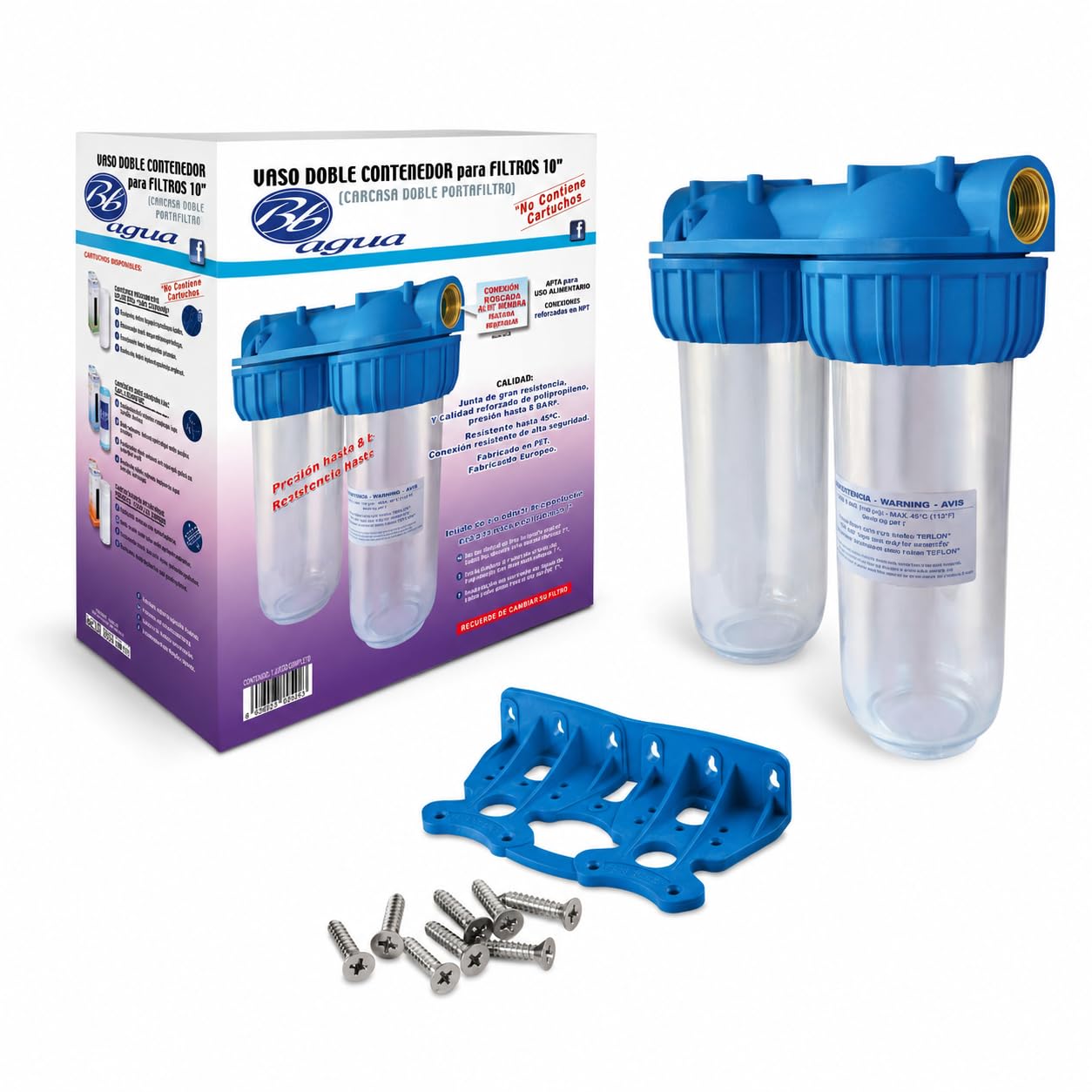 Sistema filtro acqua doppio 10" per casa e impianto domestico, portafiltro universale per sedimenti, cloro, sabbia e impurità, compatibile cartucce standard 10 pollici, installazione facile a parete
