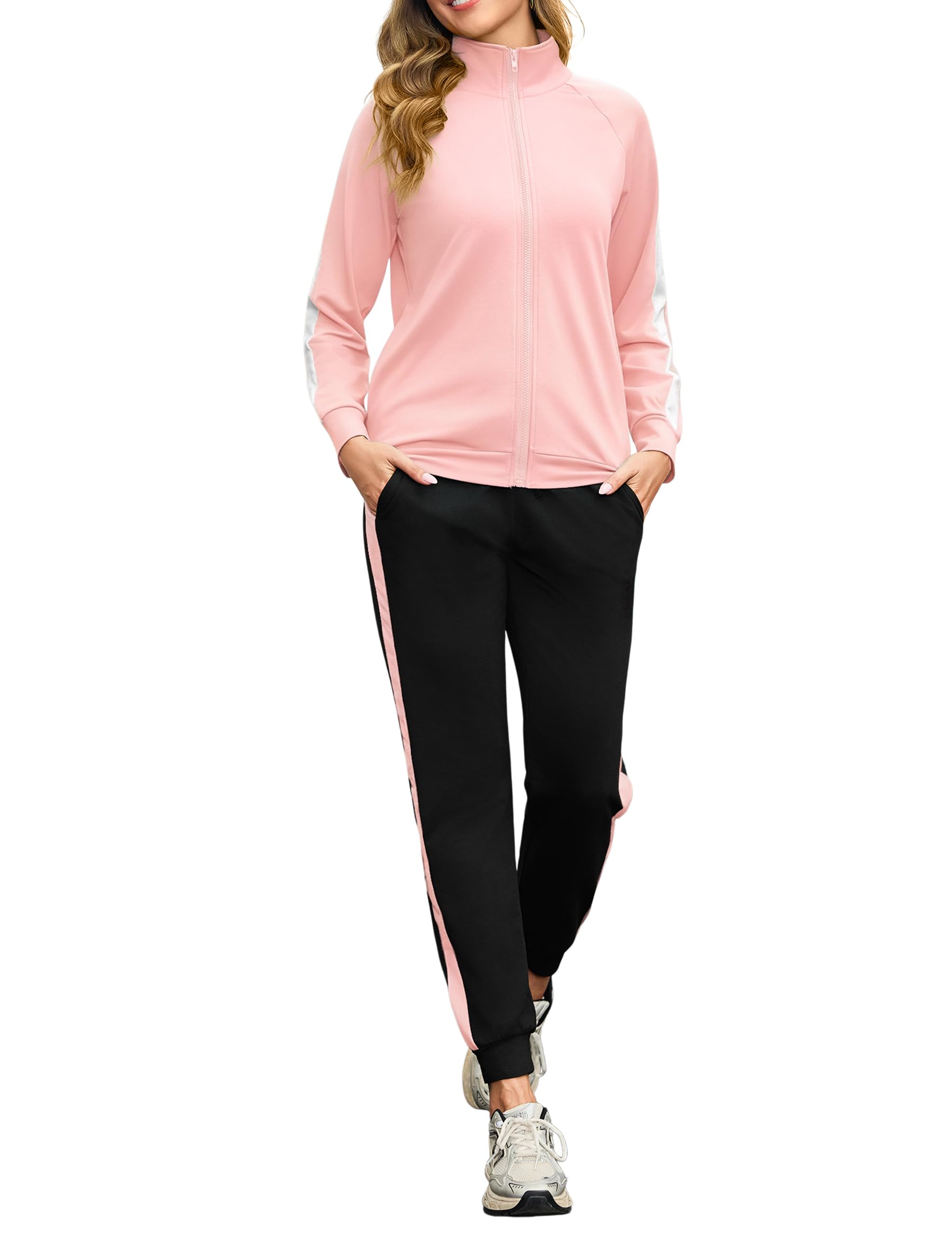 Demegimi Survêtement Femme Ensemble de Sport Jogging à Manches Longues Zippé Tenue de Sport Femme Confortable pour Fitness et Loisirs