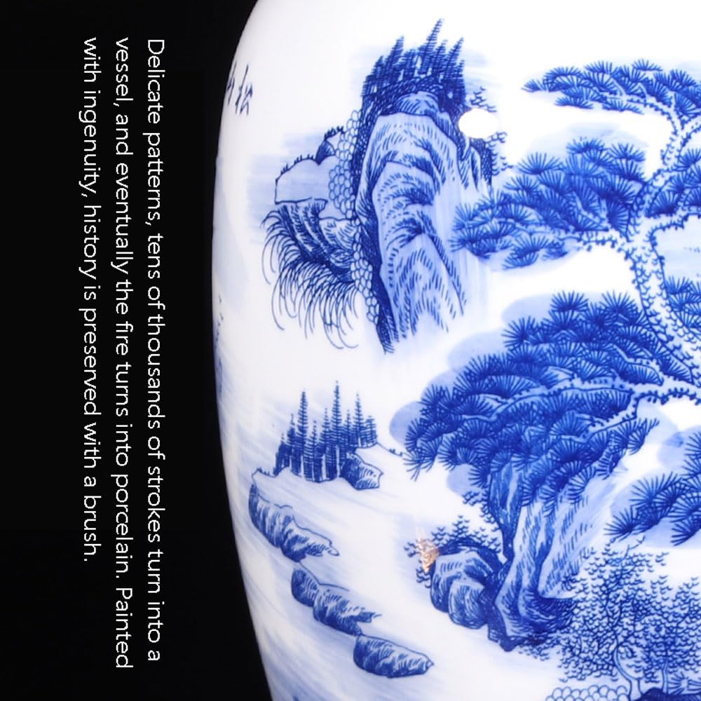 Amazon.co.jp: KOMFGT 景徳鎮 青と白の磁器の花瓶、大きな手作りの中国