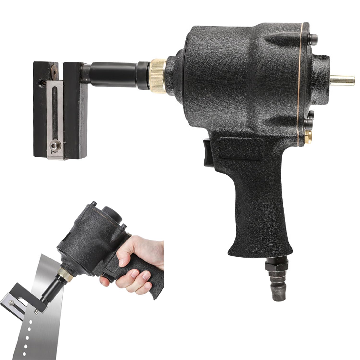 Pneumatischer Locher, 3,2–13 mm Luft-Metalllocher, professioneller Stanznagler, verstellbare Ränder, Klemmkopf um 360° drehbar, für Türen und Fenster, Fabrik, Büro und Zuhause
