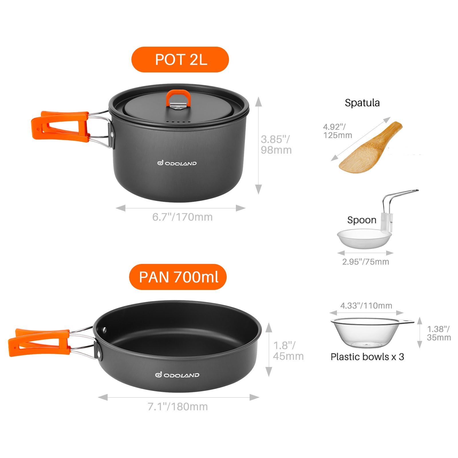 Odoland Set di Pentole da Campeggio per 1-3 Persone, Pentole e Padella da Campeggio, per Campeggio Trekking Escursioni Cucina Outdoor e Picnic