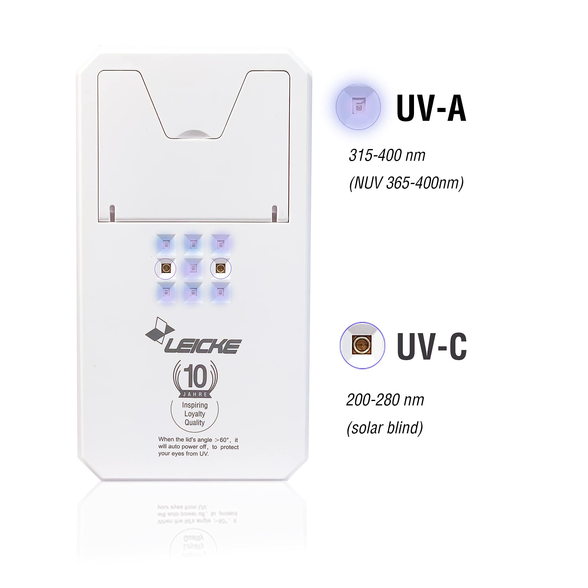 LEICKE Stérilisateur UV multifonction | désinfectant portable pour smartphones UV Idéal pour les téléphones portables, les masques, les bijoux, etc. Stérilisation rapide 99,9%.