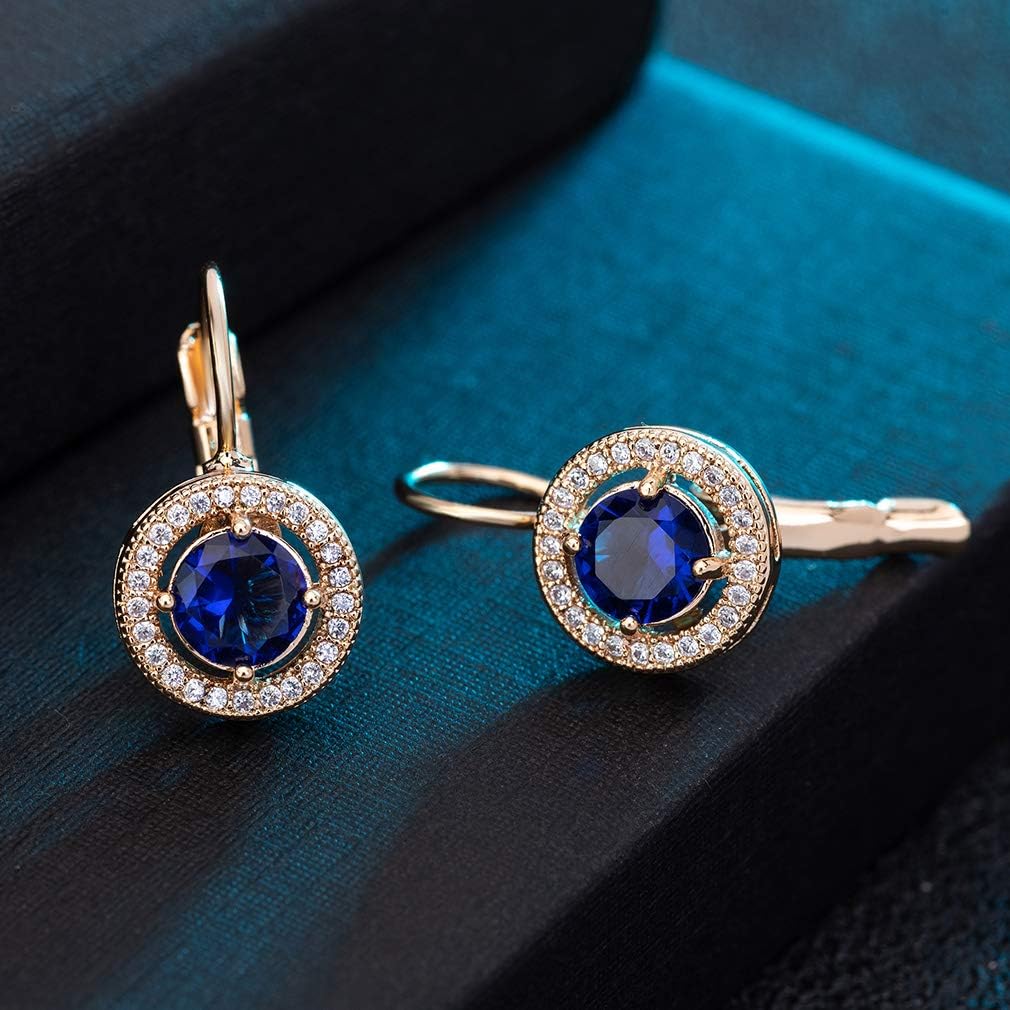 Austrian Crystal Halo Round Drop Leverback Earrings for Women 14K Rose Gold Plated Hypoallergenic Jewelry - Image 3